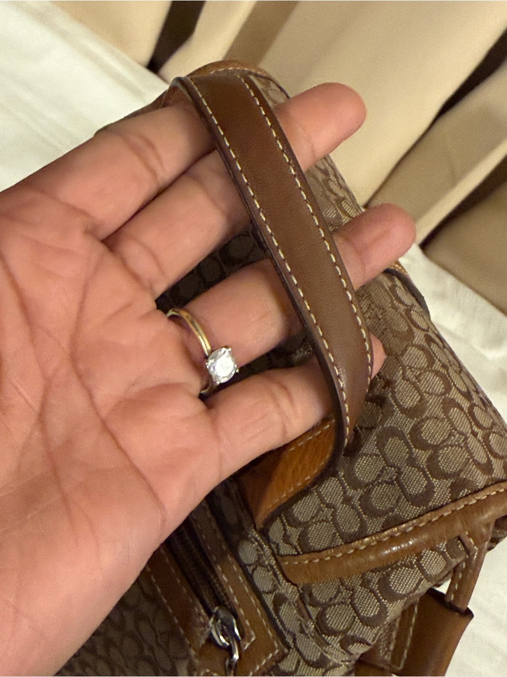 Coach Brown Signature Canvas Backpack with Tan Leather Trim - Picture 10 of 12